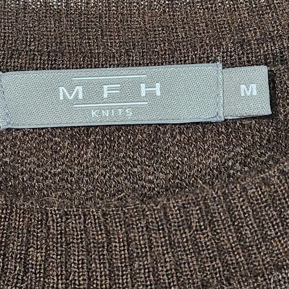 MFH Knits Mens Brown Baby Alpaca Silk Geometric Crewneck Sweater Peru Medium